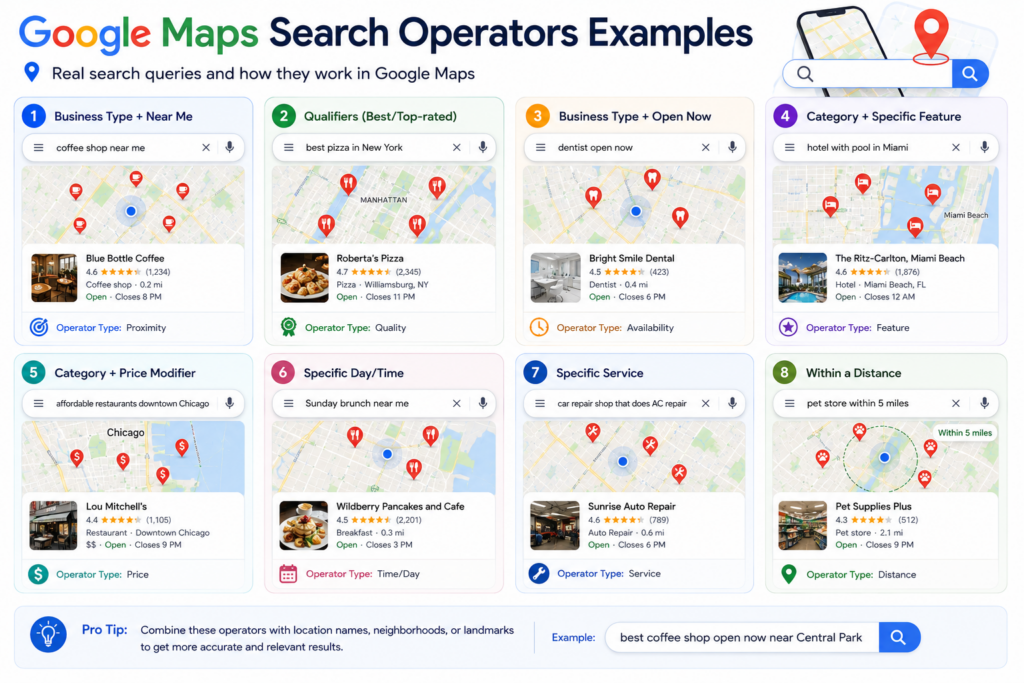 google maps search operators